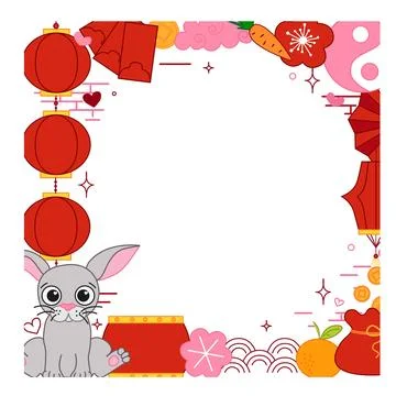 Classic Chinese elements 2035 bunny rabbit lunar lantern festival CNY vector 스톡 일러스트