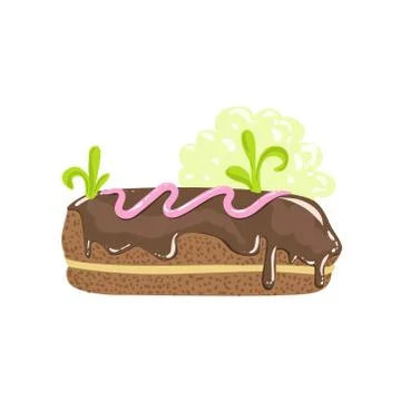 Classic Chocolate Eclair Sweet Pastry Fantasy Candy Land Sweet Landscape Element Stock Illustration