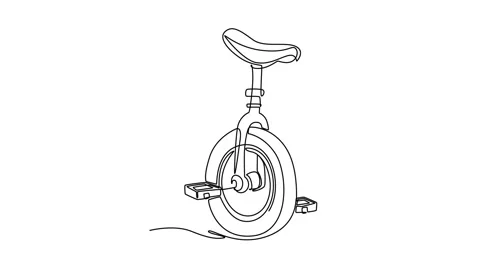 Classic circus unicycle, single rolling tire wheel, central metal fork pillar Stock Footage 337055579
