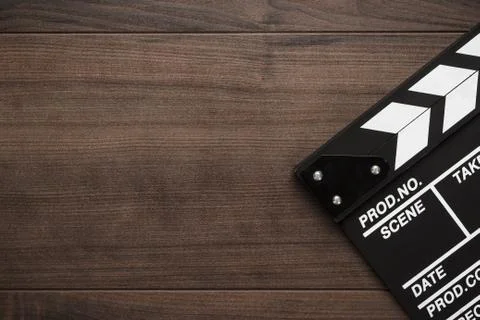 Classic clapperboard on the table Foto stock