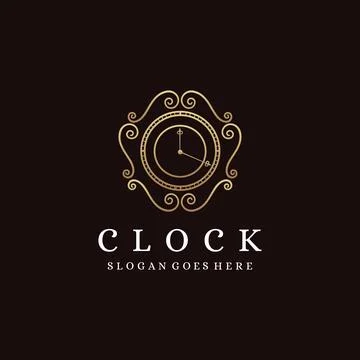 Classic clock logo vector template on dark background Stock Illustration