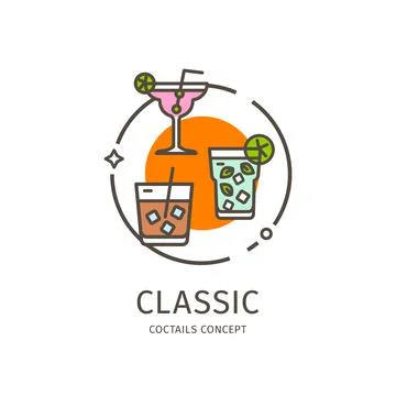 Classic Coctails Thin Line Icon Concept. Vector 스톡 일러스트