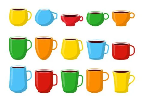 Classic colored coffee cups mockup icon set vector Stock Illustration
