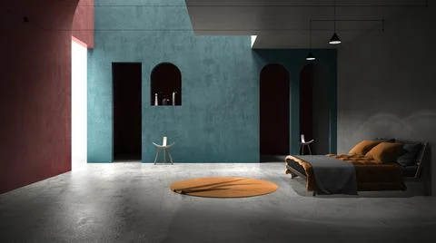 Classic colored concrete interior space, sun light that cast shadow on the wa Illustrazione stock