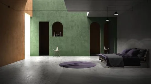 Classic colored concrete interior space, sun light that cast shadow on the wa Illustrazione stock