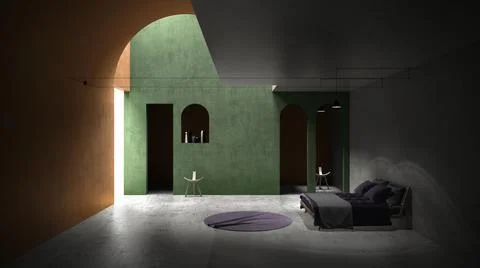 Classic colored concrete interior space, sun light that cast shadow on the wa Illustrazione stock