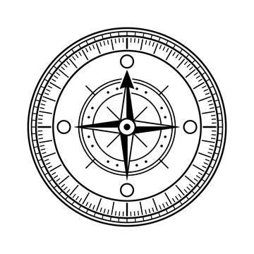 Classic compass rose line art design in black and white for navigation themes Illustrazione stock