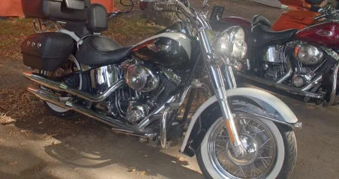 Classic cruiser motorcycle with chrome engine and whitewall tire at Stock Footage 347965833