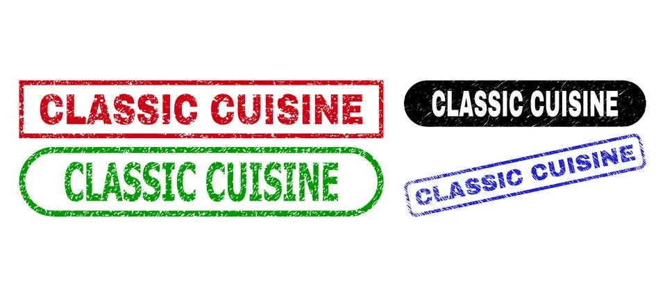 CLASSIC CUISINE Rectangle Seals Using Grunged Surface Stock Illustration