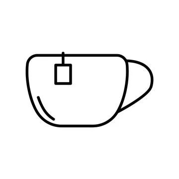 Classic Cup of Tea or Coffe Drink. Flat Icon in Outline Design. Black Stroke. Stock Illustration
