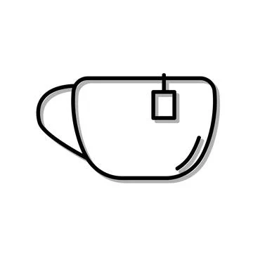Classic Cup of Tea or Coffe Drink. Flat Icon in Outline Design. Black Stroke. Stock Illustration