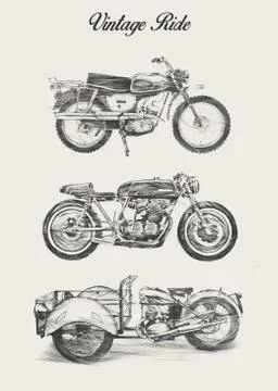 Classic &amp; Custom Motorcycle Illustration, Hand Drawing Stock Illustration