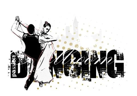 Classic dancing pair silhouette Stock Illustration