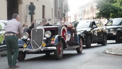 Classic dark red 1934 Ford Model 40 B with burgundy leather interiors, numb.. Stock Footage 312088847