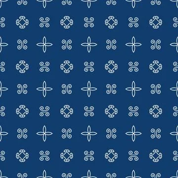 A classic decorative style Seamless geometric floral pattern in deep blue Illustrazione stock