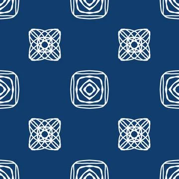 A classic decorative style Seamless geometric floral pattern in deep blue Illustrazione stock