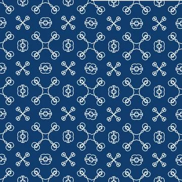 A classic decorative style Seamless geometric floral pattern in deep blue Illustrazione stock