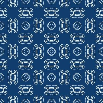 A classic decorative style Seamless geometric floral pattern in deep blue Illustrazione stock