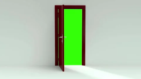 Classic design red door opening to green screen, chroma key HD resolution. Stock-Footage 265149266
