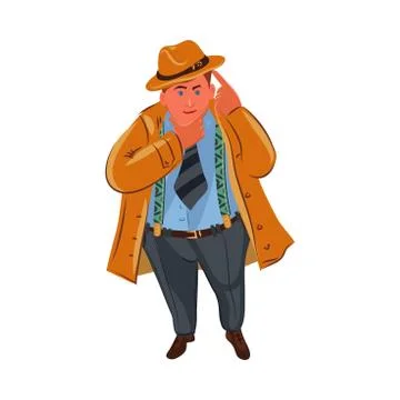 The classic detective in brown hat thinking. Vector colorful illustration in Illustrazione stock