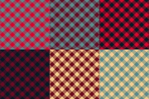 Classic Diagonal Gingham Vichy Check Pattern Set in Bold Retro Color Variatio Illustrazione stock