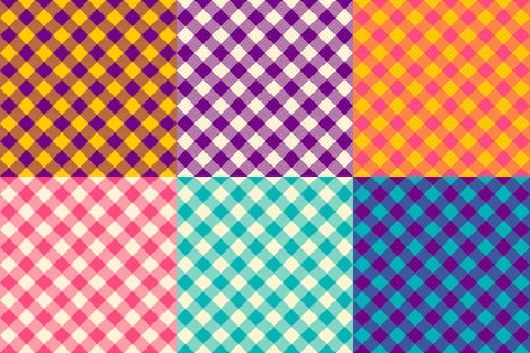 Classic Diagonal Gingham Vichy Check Pattern Set in Bold Retro Color Variatio Stock Illustration