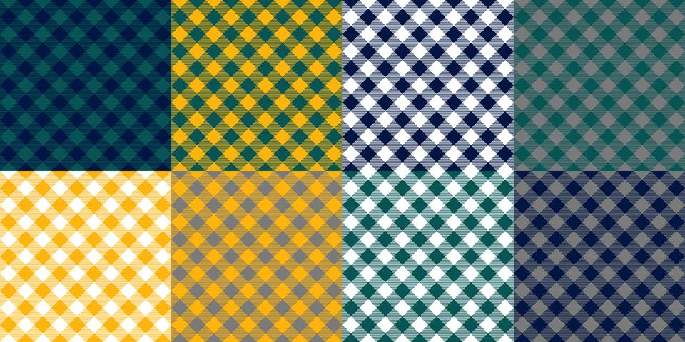 Classic Diagonal Gingham Vichy Check Pattern Set in Bold Retro Color Variatio Stock Illustration