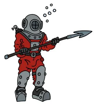 Classic diver with a harpoon Stock Illustration