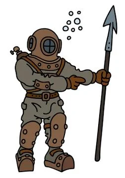 Classic diver with a harpoon Stock Illustration