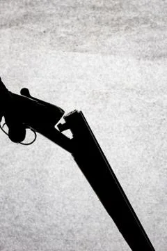 Classic double-barrell smooth-bore hunting rifle on man hand isolated on ligh Stock Photos