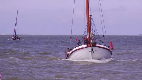 Classic Dutch yacht (VB) comming to Hindeloopen. Stock Footage 120621734