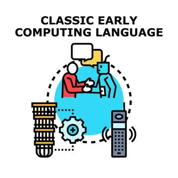 Classic early computing language communicating with ai robot Stockillustratie