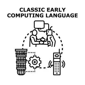 Classic early computing language communicating with ai robot Stock Illustration