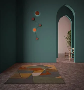 Classic eastern lobby, modern colored hall with turquoise stucco wall, interi Stock Illustration