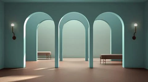 Classic eastern lobby, modern colored hall with stucco walls, interior design Stock Illustration