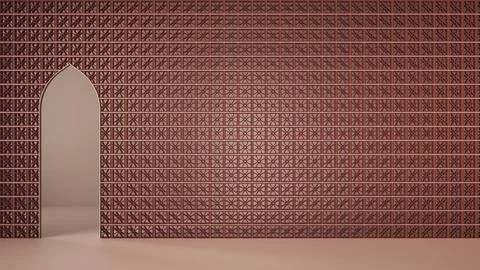 Classic eastern lobby, modern red colored hall with terracotta walls, inter.. Stock Illustration