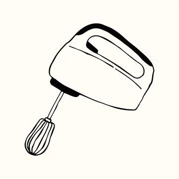 A classic electric hand mixer with a single beater attachment is shown in a Stock Illustration