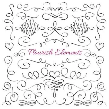 Classic elegant flourish decorative elements. Royal calligraphic swirls line Stock Illustration