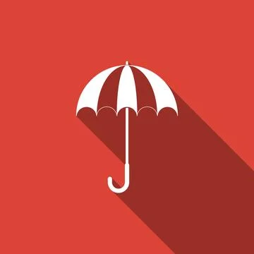Classic elegant opened umbrella icon isolated with long shadow. Rain protection Stock Illustration
