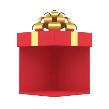 Classic elegant wrapped red realistic gift box with metallic golden bow rib.. Stock Illustration