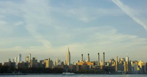 Classic The Empire State Building On Hudson River In Beautiful Manhattan NYC  Stock Footage 112162807