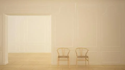 Classic empty room with marble floor and wooden chairs, white contemporary in Stock Illustration
