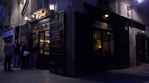 Classic establishing shot of a bar or cafe at night in European style. Stock Footage 41603454