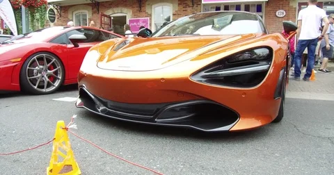 Classic exotic expensive car show in the summer on main street Markham Canada Stock Footage