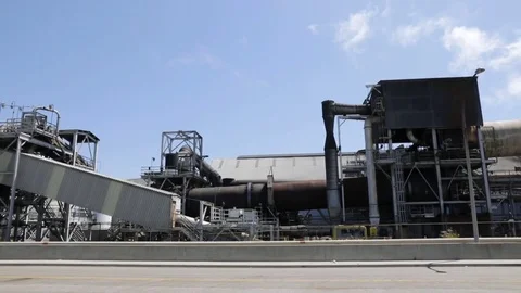 Classic Factory at work, PANNING LEFT RIGHT With Road View Stock Footage 79241912