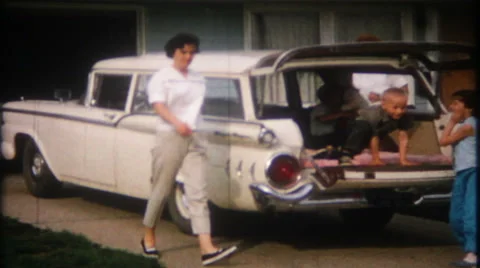 Classic family station wagon ready for the road 1950s vintage home movie 2167 Stock Footage
