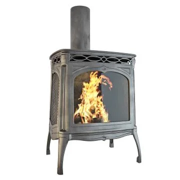 Classic fireplace with fire 3d graphics Stock Illustration