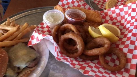 Classic Fish And Chips and Burger Stock Footage 121062927