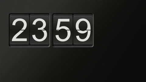 Classic flip clock watch face showing 23:59 on black background Stock Illustration