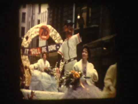 Classic float with woman waving in 1961 Parade Stock Footage 1065482